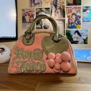 RARE DEADSTOCK Juicy Couture Velour Bowler Bag in Pink and Green